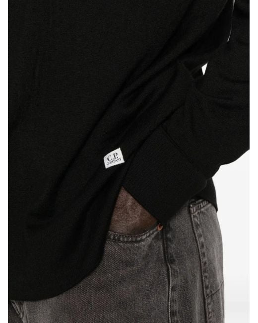C P Company Black Crew-Neck Wool-Silk Blend Sweater for men