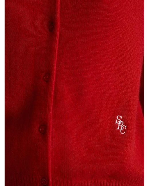 Sporty & Rich Red Cardigan Boutonné Et Brodé