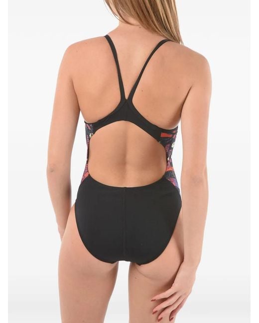 Nike Black Logo-Print Patterned-Panel Swimsuit