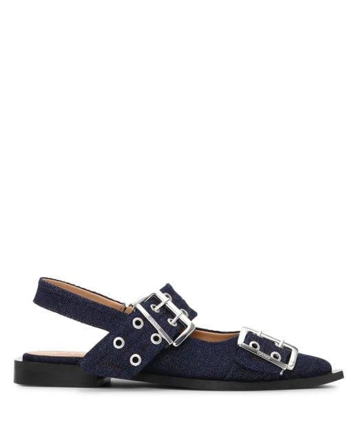 Ganni Blue Denim Slingback Ballets