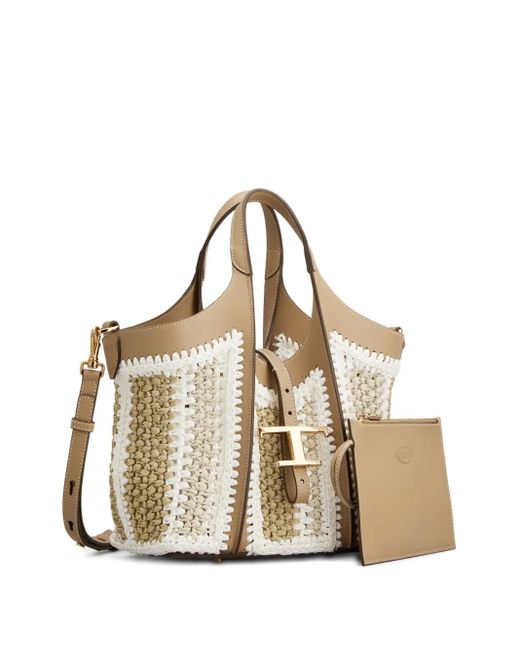 Tod's Natural Crochet-Detail T-Buckle Tote Bag