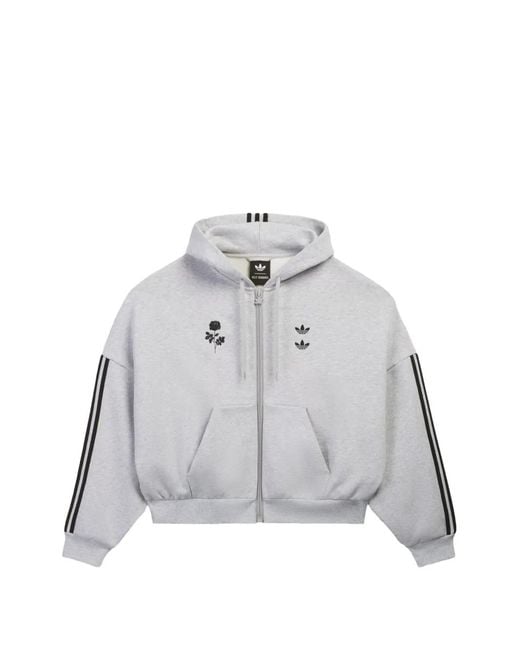 Adidas Gray X Willy Chavarria Logo-Print Zip-Up Hoodie for men