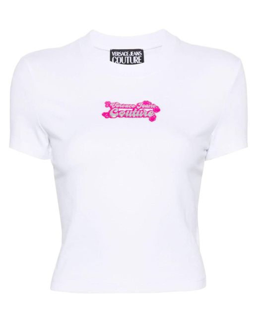 Versace Jeans White Logo-appliqué Cropped T-shirt