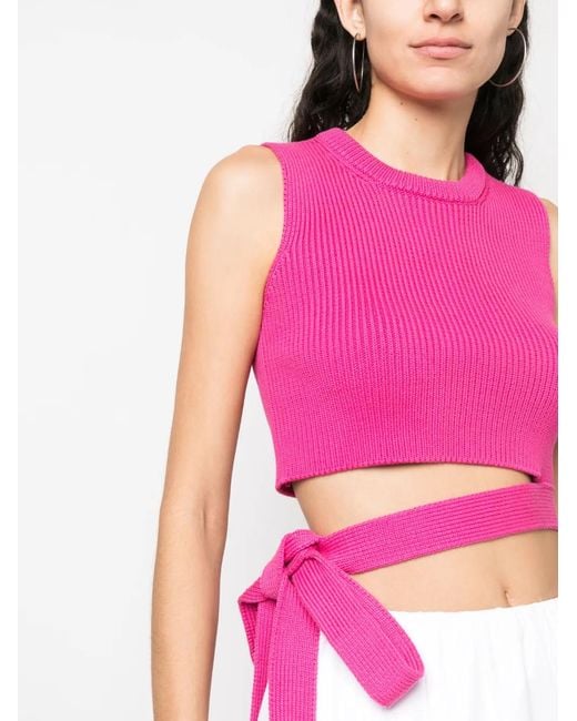 RED Valentino Pink Tie-Strap Ribbed-Knit Top