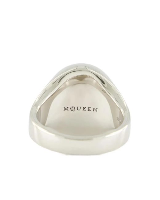 Alexander McQueen White Anchor Signet Ring for men