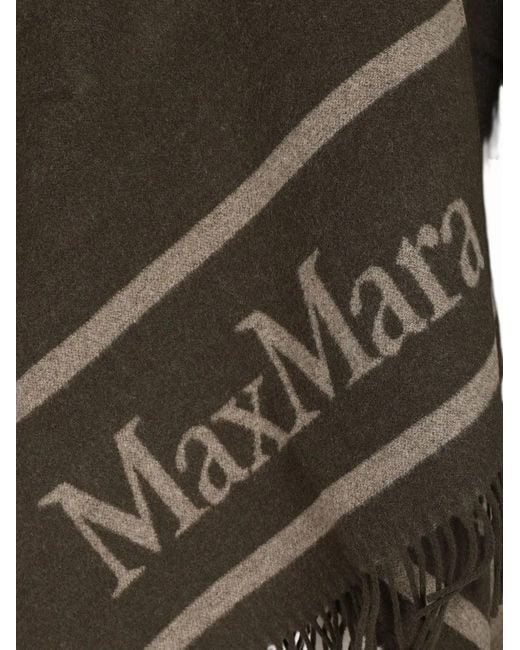 Max Mara Brown Logo-Jacquard Fringed-Hem Poncho