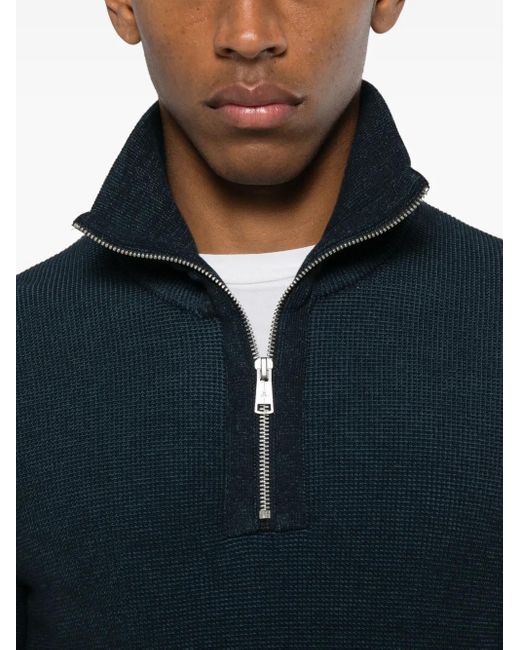 Marc O' Polo Blue Zip Funnel-Neck Sweater for men
