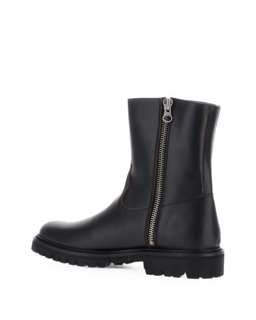 VINNY'S Black Moto Zip-Fastening Lug-Sole Boots for men
