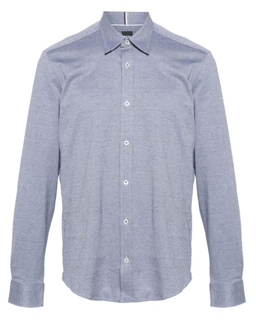 Boss Blue Geometric-pattern Cotton Shirt for men