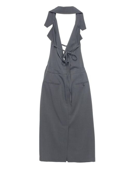 Low Classic Gray Draped Tailored Midi Dress