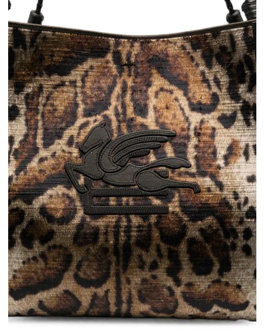 Etro Black Libra Leopard-Print Velvet Tote Bag