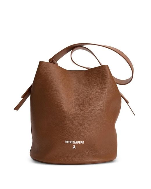 Patrizia Pepe Brown Sac Porté Épaule Grainé À Logo