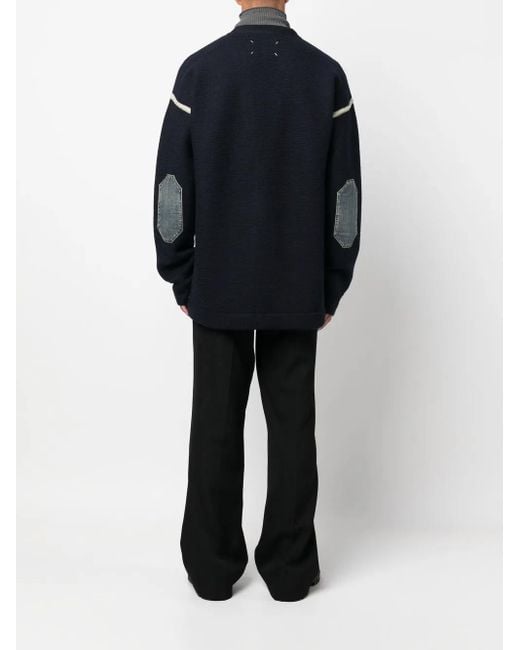 Maison Margiela Blue Elbow-Patch Cardigan
