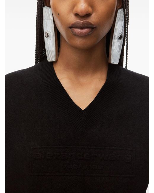 Alexander Wang Black Logo-Embossed Cropped Knitted Top