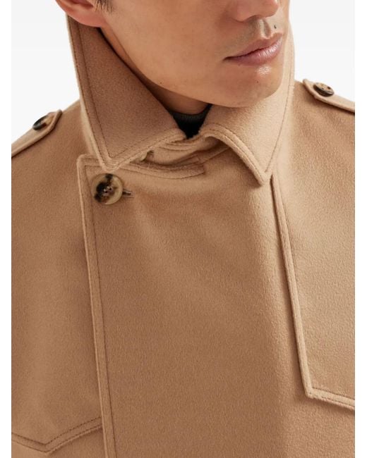 Brunello Cucinelli Natural Double-Breasted Cashmere Coat for men