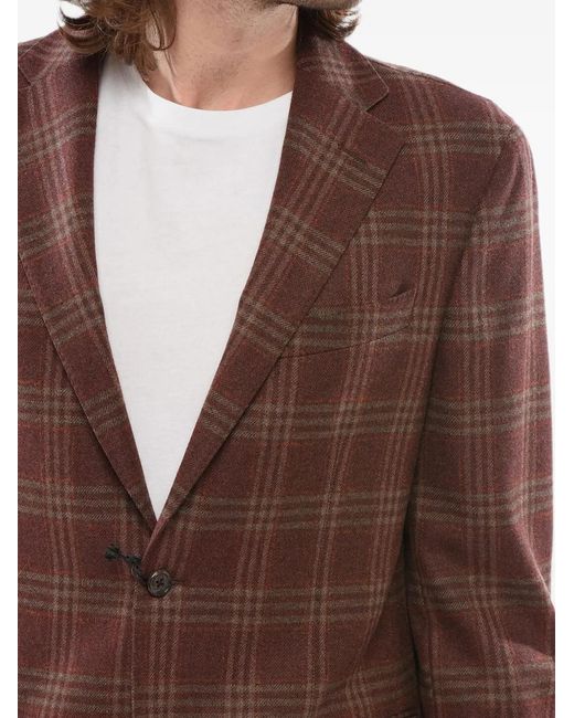 Corneliani Brown Checked-Pattern Single-Breasted Blazer for men