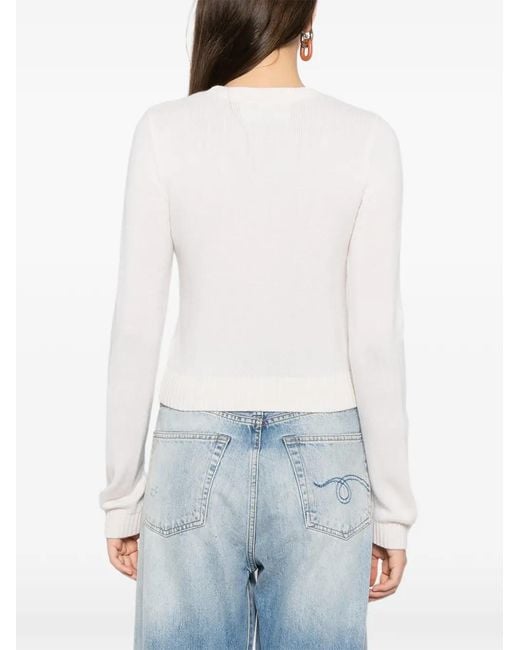 Cynthia Rowley White Intarsia Cropped Sweater