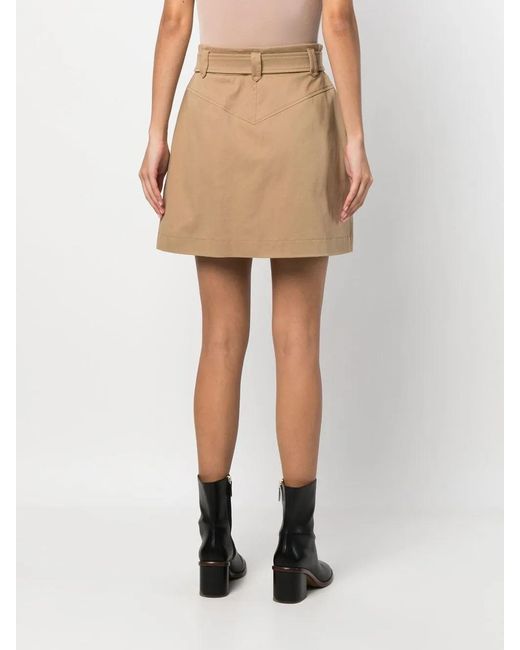 Alberta Ferretti Natural Belted-Waist Cargo-Pocket Skirt