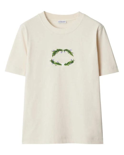 Burberry Natural T-Shirt Mit Logo-Stickerei