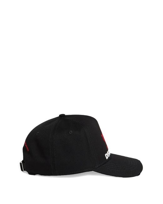 DSquared² Black Logo-Print Distressed Baseball Cap for men