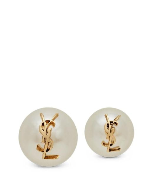 Saint Laurent Metallic Cassandre Faux-Pearl Earrings