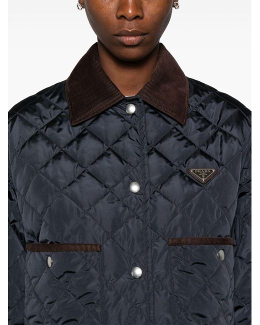 Prada Blue Triangle-Logo Quilted Jacket