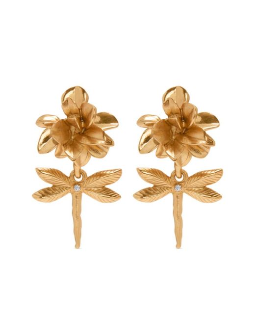 Oscar de la Renta Metallic Dragonfly Flower Clip-on Earrings