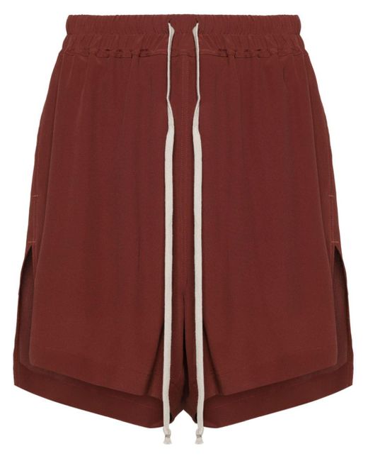 Rick Owens Red Side-slits Crepe Shorts