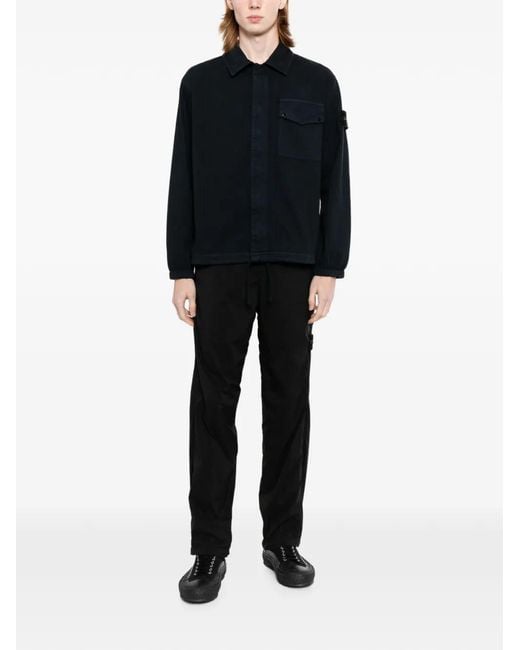 Stone Island Black Logo-Patch Drawstring Trousers for men