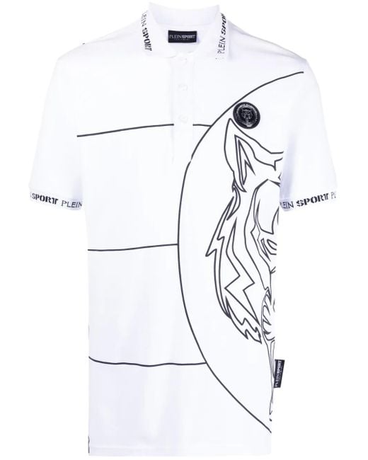Philipp Plein White Tiger-Print Polo Shirt for men
