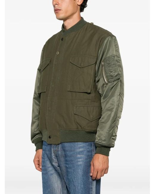 Junya Watanabe Green Panelled Utility Bomber Jacket for men