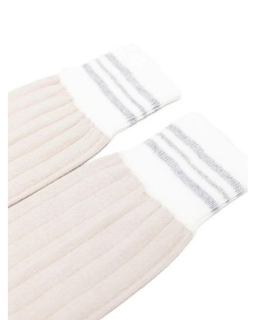 Eleventy White Ribbed Striped Socks for men