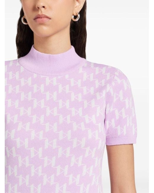 Pull monogrammé à col montant Karl Lagerfeld en coloris Pink