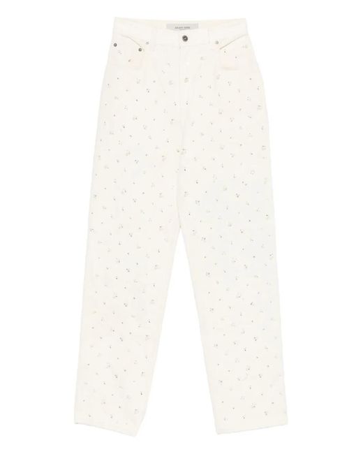 Golden Goose Deluxe Brand White Denim Pants With Beading And Crystals