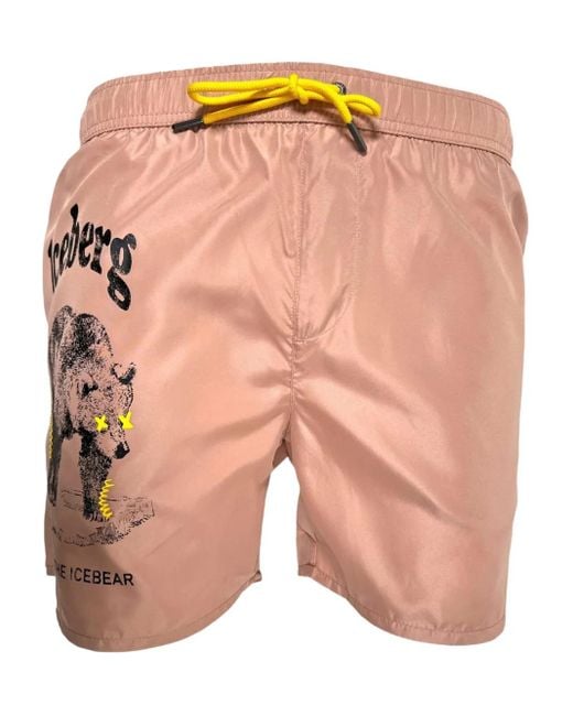 Iceberg Badeshorts Mit Grafischem Print in Pink für Herren