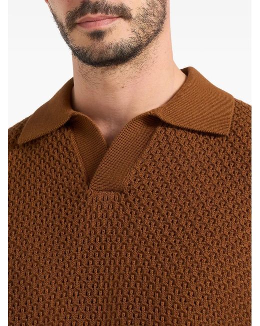Manière De Voir Brown Conrad Open Knit Polo Shirt for men