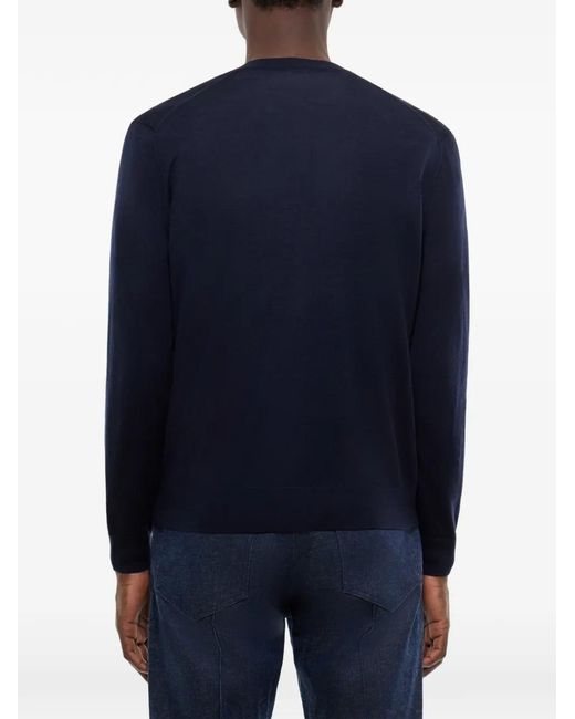 Fursac Blue Wool V-Neck Cardigan for men