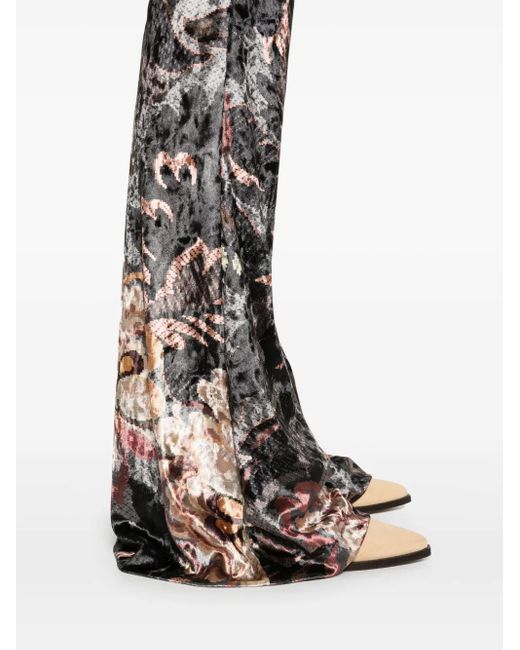Etro Gray Printed Flared Trousers