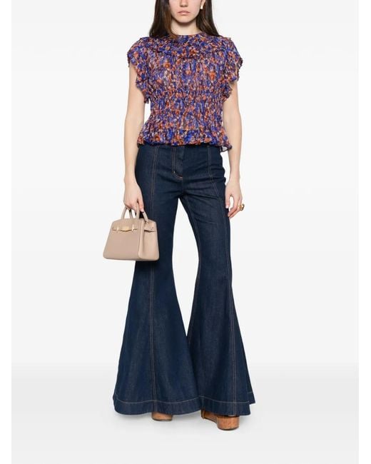 Ulla Johnson Blue Athene Ruffled Floral-Pattern Blouse