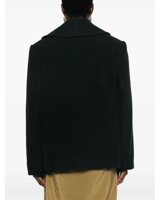 Lemaire Black Double-Breasted Wool Coat