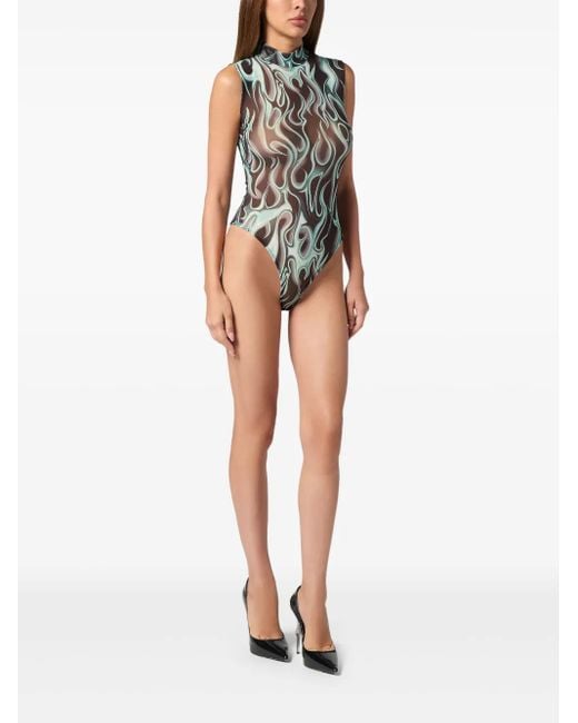 Philipp Plein Green Flame Bodysuit