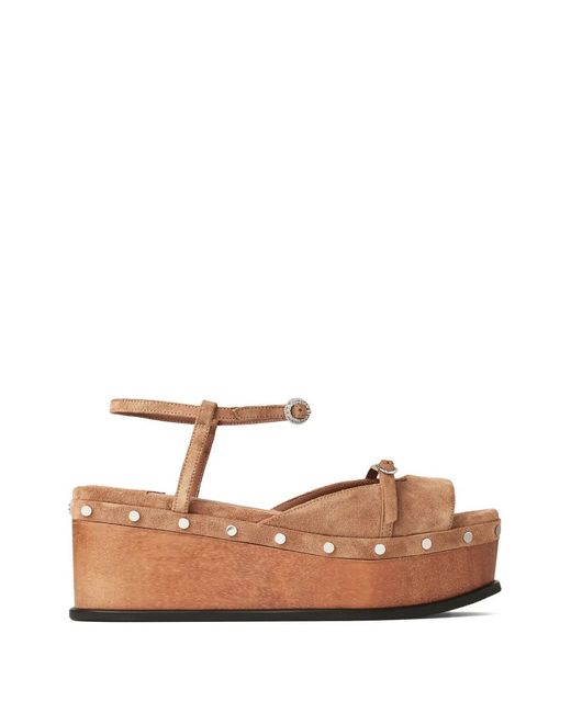 Jimmy Choo Brown Kata 60 Studded Platform Sandals
