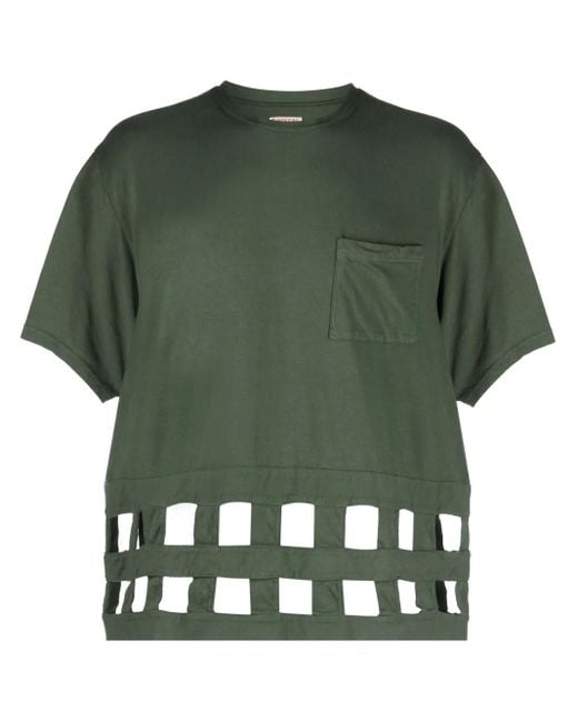 T-Shirt En Coton Windowpane À Détails D'Œillets Kapital pour homme en coloris Green