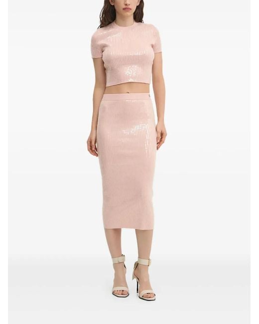 HUGO Pink Sequin-Embellished Knitted Top
