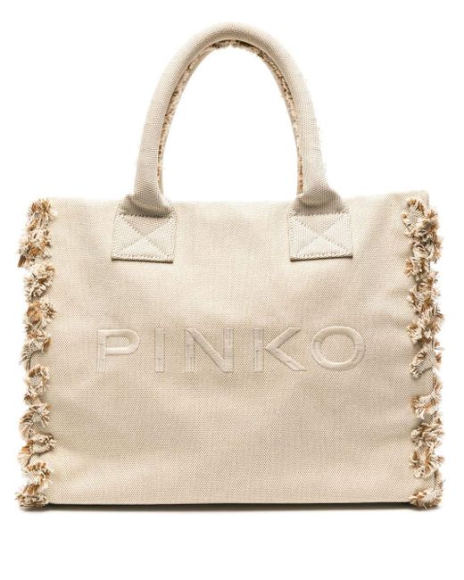 Bolso de playa con logo bordado Pinko de color Natural
