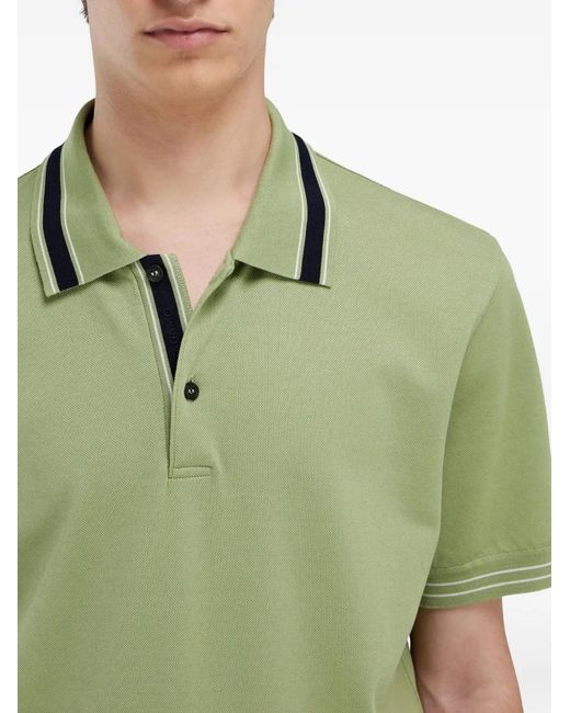 Ferragamo Green Logo Embroidered Striped Polo Shirt for men