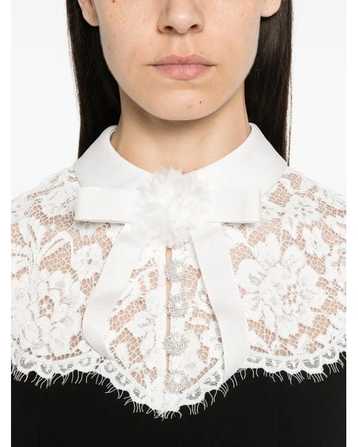 Self-Portrait Black Contrast-Lace Bodice Midi Dress