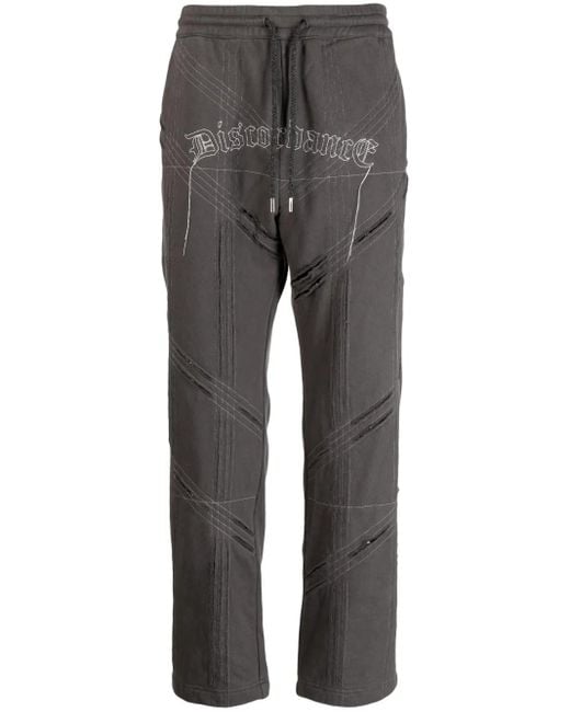 Children of the discordance Gray Logo-Embroidered Distressed Track Pant for men