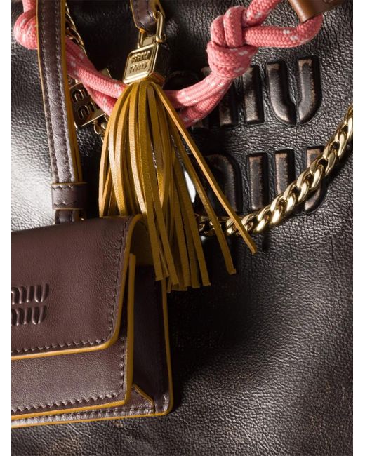 Miu Miu Leather, Cord And Metal Trick Keyring in Pink | Lyst