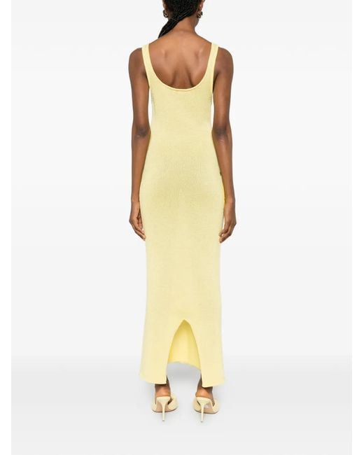 Leslie Amon Metallic Robe Longue Citron En Maille